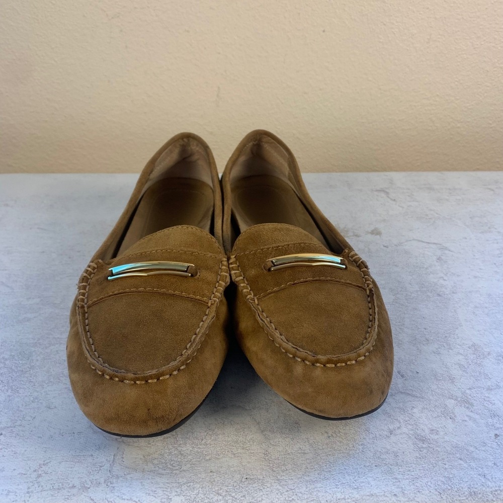 Vionic Ashby 10 Women's Loafers Tan Brown Suede Gold Bar Driving Moccasins - Picture 10 of 14